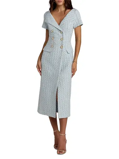 Mac Duggal Women's Bouclé Double-Breasted Midi-Dress - Powder Blue - Size 14 | Thumbnail 1