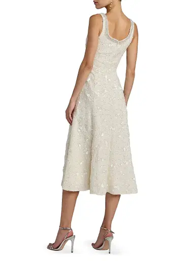 Mac Duggal Women's Sequin Boucle Square-Neck Midi-Dress - Ivory - Size 14 | Thumbnail 2