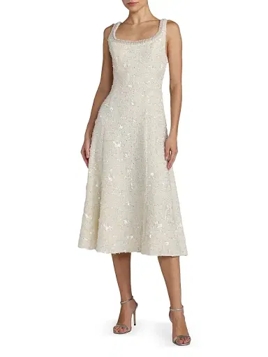 Mac Duggal Women's Sequin Boucle Square-Neck Midi-Dress - Ivory - Size 14 | Thumbnail 1