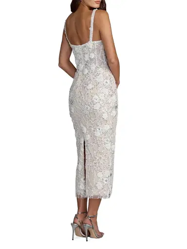 Mac Duggal Women's Beaded Embroidery Fitted Midi-Dress - Ivory Beige - Size 12 | Thumbnail 2 Mac Duggal Women's Beaded Embroidery Fitted Midi-Dress - Ivory Beige - Size 12 | Thumbnail 2