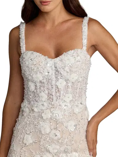 Mac Duggal Women's Beaded Embroidery Fitted Midi-Dress - Ivory Beige - Size 12 | Thumbnail 3 Mac Duggal Women's Beaded Embroidery Fitted Midi-Dress - Ivory Beige - Size 12 | Thumbnail 3