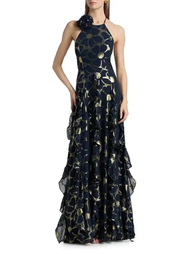 Ramy Brook Women's Idella Daisy Metallic Jacquard Gown - Navy Jacquard - Size 12 | Thumbnail 2
