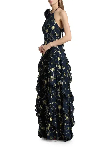 Ramy Brook Women's Idella Daisy Metallic Jacquard Gown - Navy Jacquard - Size 12 | Thumbnail 4