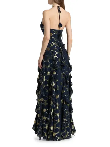 Ramy Brook Women's Idella Daisy Metallic Jacquard Gown - Navy Jacquard - Size 12 | Thumbnail 5