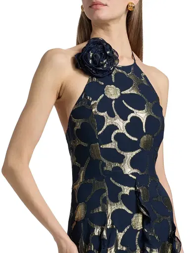Ramy Brook Women's Idella Daisy Metallic Jacquard Gown - Navy Jacquard - Size 12 | Thumbnail 6