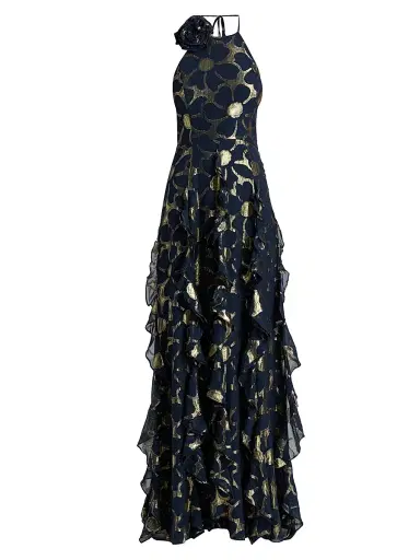 Ramy Brook Women's Idella Daisy Metallic Jacquard Gown - Navy Jacquard - Size 12 | Thumbnail 1