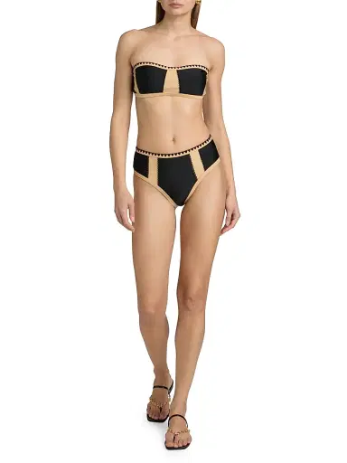 Ramy Brook Women's Leanna Embroidered Colorblocked Bikini Top - Black Colorblock | Thumbnail 2