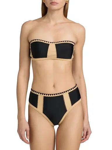 Ramy Brook Women's Leanna Embroidered Colorblocked Bikini Top - Black Colorblock | Thumbnail 3