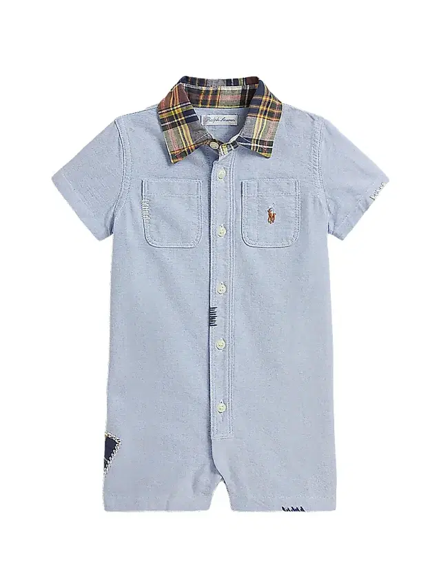 Polo Ralph Lauren Baby Boy's Chambray Plaid-Trimmed Shortalls - Blue 9 Months