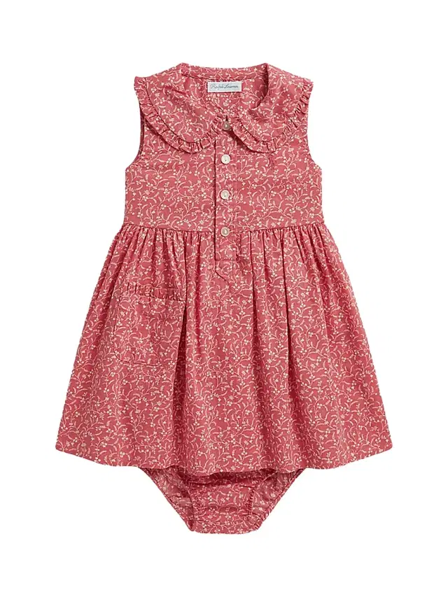 Polo Ralph Lauren Baby Girl's 2-Piece Sleeveless Shirtdress & Bloomers Set - Prolyn Floral Pink 9 Months