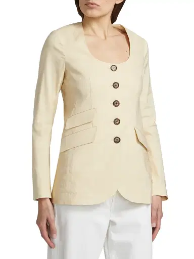 rag & bone Women's Roslyn Collarless Linen-Blend Blazer - Light Tan | Thumbnail 4 rag & bone Women's Roslyn Collarless Linen-Blend Blazer - Light Tan | Thumbnail 4