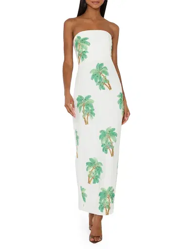 Milly Women's Clara Palm Embellished Strapless Maxi Dress - White Multi - Size 12 | Thumbnail 3 Milly Women's Clara Palm Embellished Strapless Maxi Dress - White Multi - Size 12 | Thumbnail 3