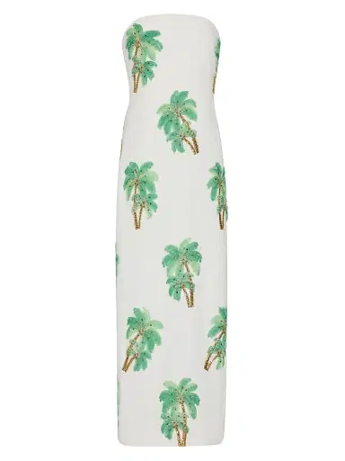 Milly Women's Clara Palm Embellished Strapless Maxi Dress - White Multi - Size 12 | Thumbnail 1 Milly Women's Clara Palm Embellished Strapless Maxi Dress - White Multi - Size 12 | Thumbnail 1