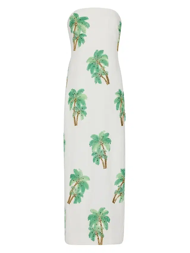 Milly Women's Clara Palm Embellished Strapless Maxi Dress - White Multi