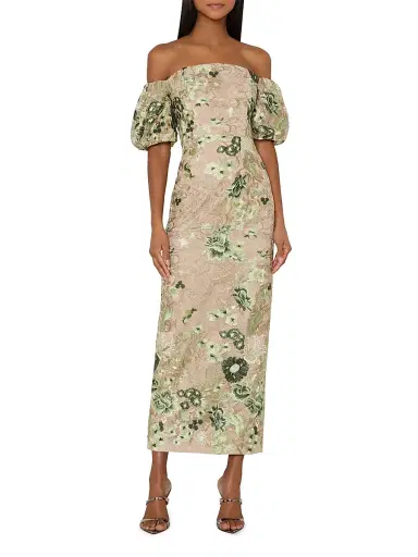 Milly Women's Nene Embroidered Off-the-Shoulder Column Midi-Dress | Thumbnail 3 Milly Women's Nene Embroidered Off-the-Shoulder Column Midi-Dress | Thumbnail 3