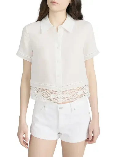Frame Women's The Heirloom Lace-Trim Shirt - White - Size XL | Thumbnail 4