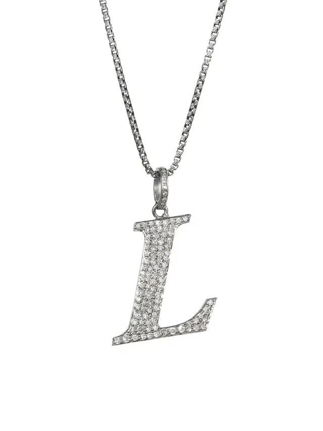 Women's Silvertone & Natural Champagne Diamond Initial Pendant Necklace - Initial