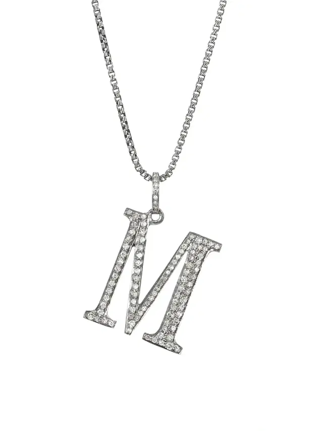 Women's Silvertone & Natural Champagne Diamond Initial Pendant Necklace - Initial