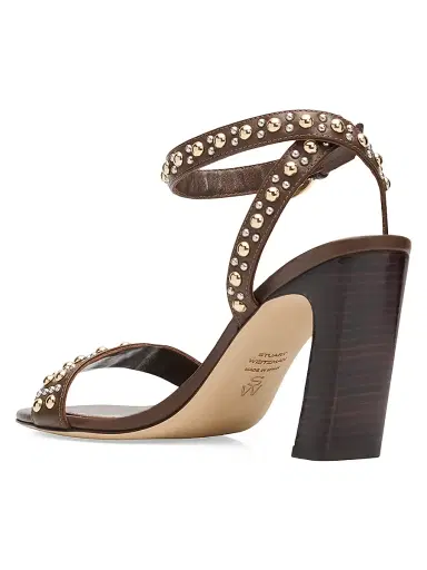 Stuart Weitzman Women's Perry 85MM Studded Leather Sandals - Cigar | Thumbnail 3