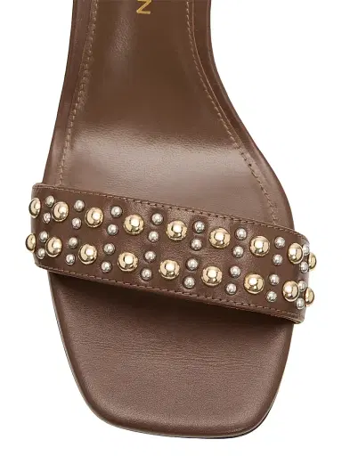 Stuart Weitzman Women's Perry 85MM Studded Leather Sandals - Cigar | Thumbnail 4