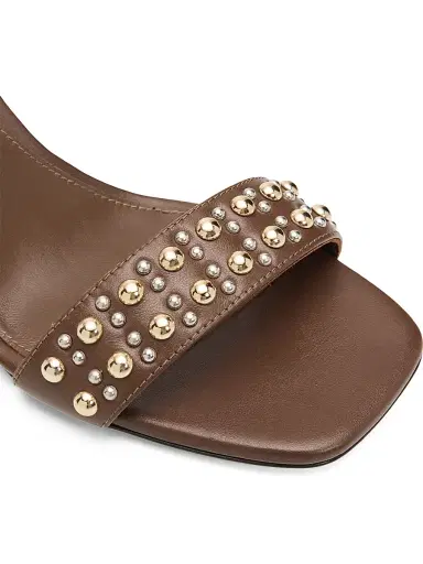 Stuart Weitzman Women's Perry 85MM Studded Leather Sandals - Cigar | Thumbnail 5