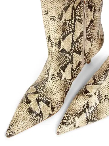 22élevé Women's Croc-Embossed Leather Kitten-Heel Boots - Snake Natural - Size 9.5 | Thumbnail 4