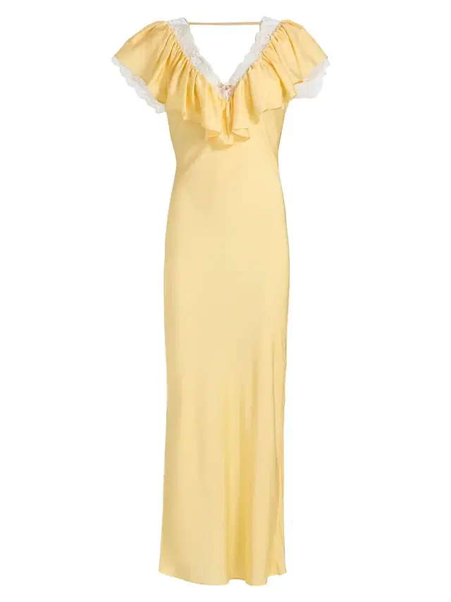 Ronny Kobo Women's Gracie Lace Silk-Blend Ruffle Maxi Dress - Citrine