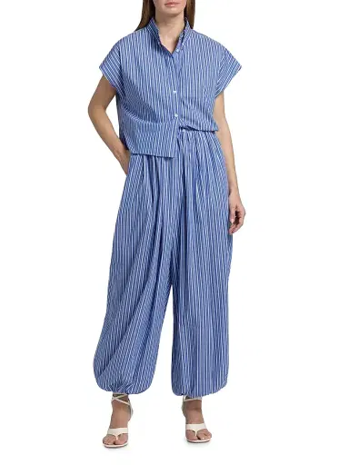 Ronny Kobo Women's Brina Cotton-Blend Bubble Pants - Cobalt Stripe - Size Large | Thumbnail 2
