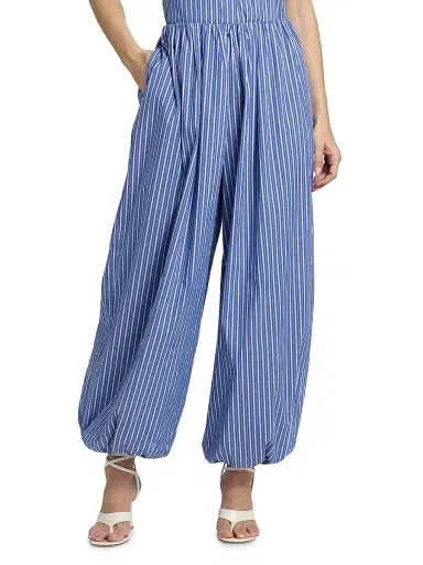Ronny Kobo Women's Brina Cotton-Blend Bubble Pants - Cobalt Stripe - Size Large | Thumbnail 3