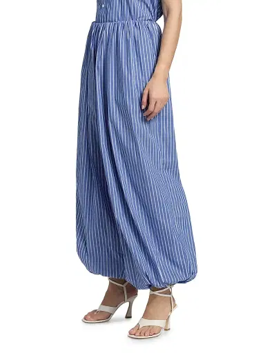Ronny Kobo Women's Brina Cotton-Blend Bubble Pants - Cobalt Stripe - Size Large | Thumbnail 4