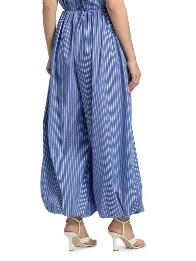 Ronny Kobo Women's Brina Cotton-Blend Bubble Pants - Cobalt Stripe - Size Large | Thumbnail 5