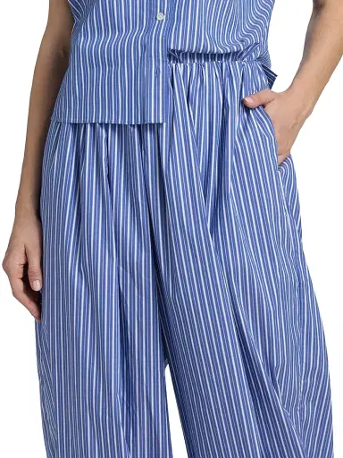 Ronny Kobo Women's Brina Cotton-Blend Bubble Pants - Cobalt Stripe - Size Large | Thumbnail 6