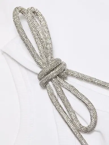 AREA Women's Crystal Knot Jersey Scoopneck Tank - White - Size Large | Thumbnail 7 AREA Women's Crystal Knot Jersey Scoopneck Tank - White - Size Large | Thumbnail 7