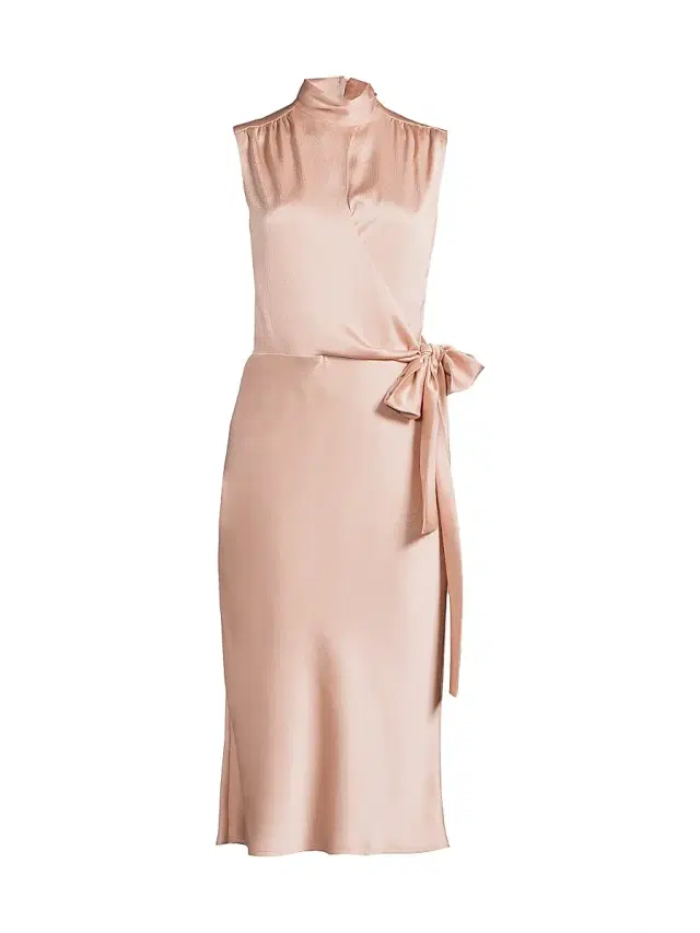 Women's Joi Satin Tie-Waist Midi-Dress - Blush Pink