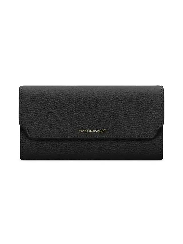 Maison de Sabre Women's Long Leather Flap Wallet - Pomegranate Caviar