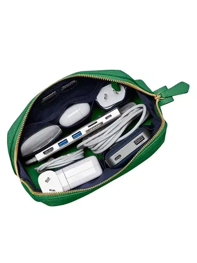 Maison de Sabre Leather Tech Pouch - Emerald Green | Thumbnail 2 Maison de Sabre Leather Tech Pouch - Emerald Green | Thumbnail 2