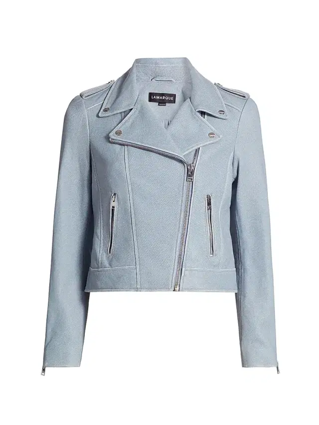 Lamarque Women's Donna Leather Jacket - Light Blue Denim