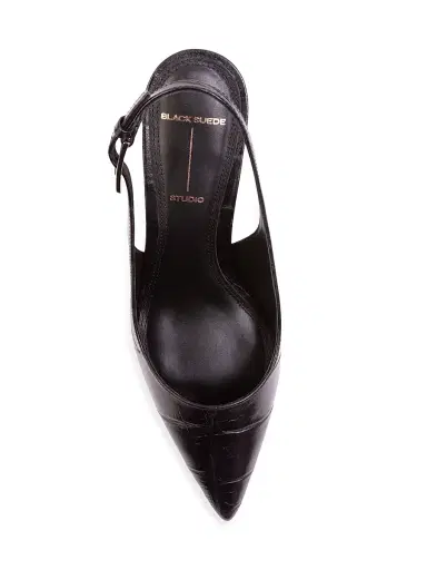 Black Suede Studio Women's Branca 65MM Croc Slingback Pumps - Black Croc Leather | Thumbnail 5 Black Suede Studio Women's Branca 65MM Croc Slingback Pumps - Black Croc Leather | Thumbnail 5