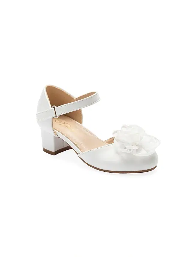 Tulleen Little Girl's & Girl's Flower Heels - White 5 (Child)