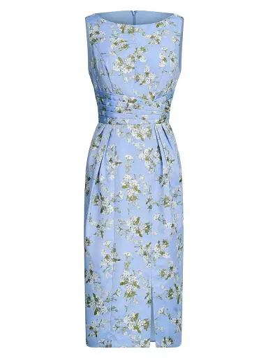Kay Unger Women's Ginny Floral Pleated Cocktail Dress - Blue Bird | Thumbnail 1