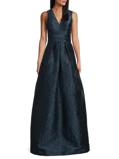 Kay Unger Women's Mariah Jacquard Textured Gown - Blue Opal - Size 8 | Thumbnail 2