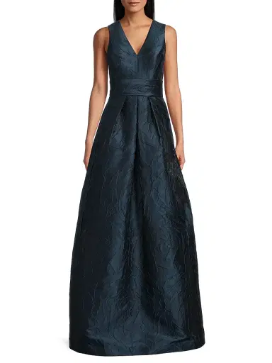 Kay Unger Women's Mariah Jacquard Textured Gown - Blue Opal - Size 8 | Thumbnail 3