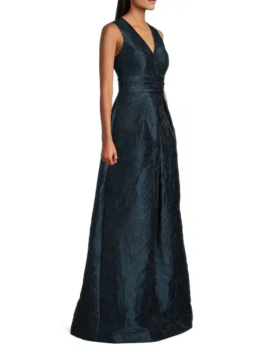 Kay Unger Women's Mariah Jacquard Textured Gown - Blue Opal - Size 8 | Thumbnail 4