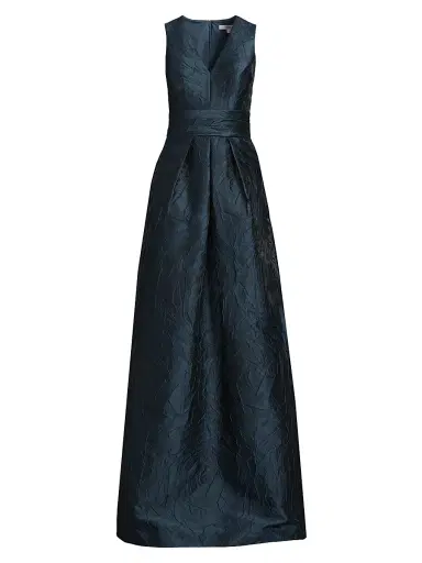 Kay Unger Women's Mariah Jacquard Textured Gown - Blue Opal - Size 8 | Thumbnail 1