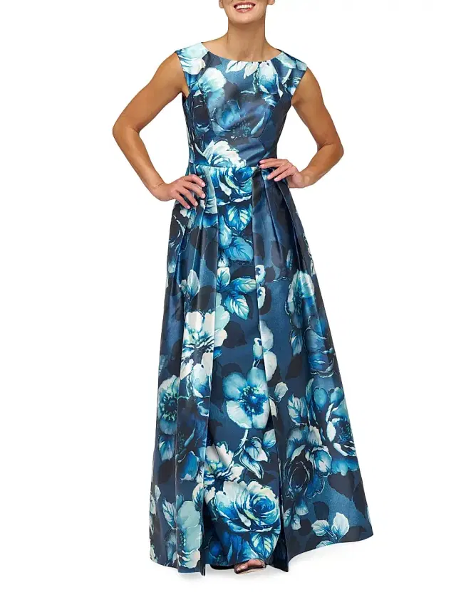 Kay Unger Women's Kate Floral Pleated Gown - Dark Ink Multi