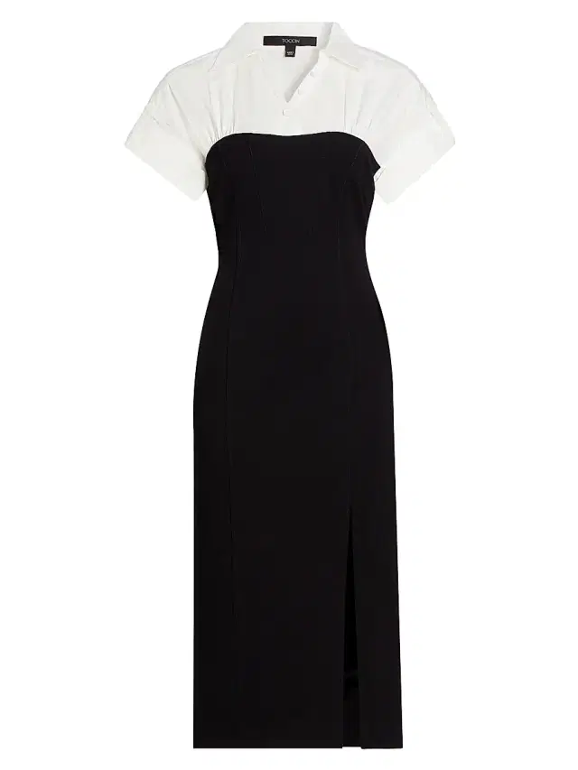 Toccin Women's Jasmine Cotton-Blend Short-Sleeve Midi-Dress - Jet Optic