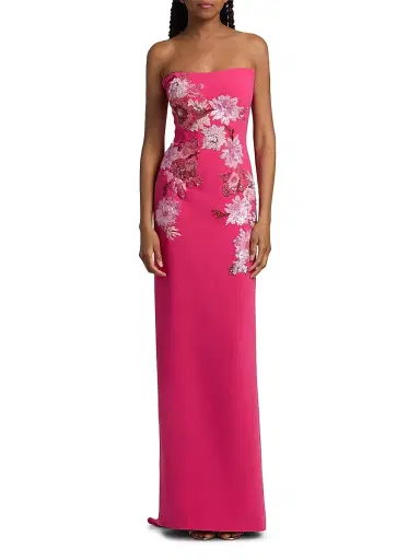 Rene Ruiz Collection Women's Embroidered Floral Crepe Strapless Column Gown - Pink | Thumbnail 2