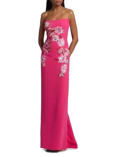 Rene Ruiz Collection Women's Embroidered Floral Crepe Strapless Column Gown - Pink | Thumbnail 3