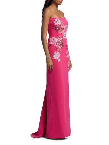 Rene Ruiz Collection Women's Embroidered Floral Crepe Strapless Column Gown - Pink | Thumbnail 4