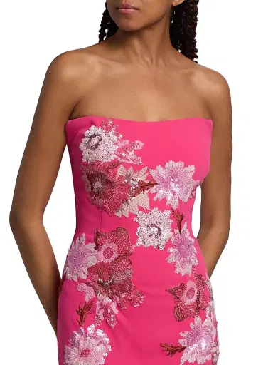 Rene Ruiz Collection Women's Embroidered Floral Crepe Strapless Column Gown - Pink | Thumbnail 6